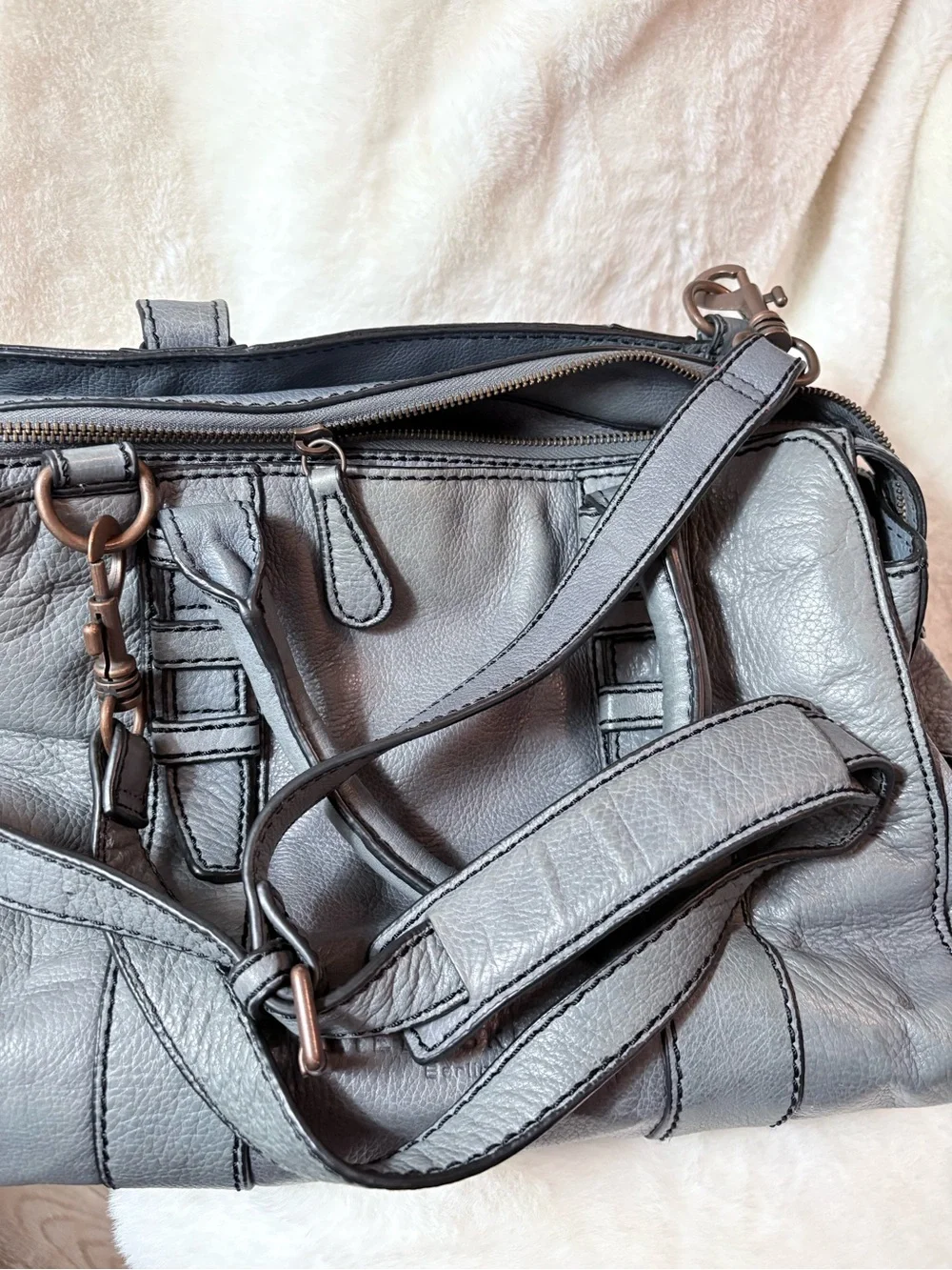 Liebeskind Gray Leather Double-Handle Satchel